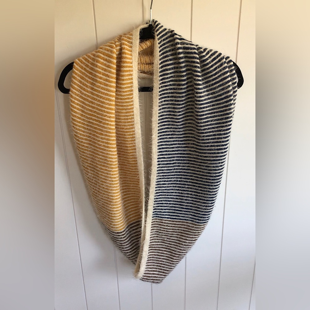Soft Infinity scarf / mustard, navy, brown, cream infinity scarf / Look brand